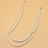 925 Silver Pearl Necklace Double Chain Gift For Women