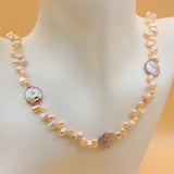 925 Silver Pink Baroque Pearl Necklace for Women