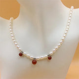ZFSILVER Freshwater Rice Pearl Necklace DIY Agate Jewelry Women