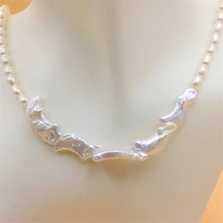 ZFSILVER Freshwater Baroque Moon Pearl Necklace Women Gift Party