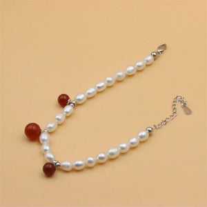 ZFSILVER 925 Silver Freshwater Pearl Agate Bracelet Gift Jewelry Women
