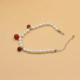 ZFSILVER 925 Silver Freshwater Pearl Agate Bracelet Gift Jewelry Women