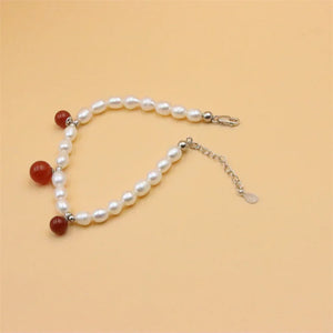ZFSILVER 925 Silver Freshwater Pearl Agate Bracelet Gift Jewelry Women