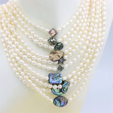 ZFSILVER 925 Sterling Silver Geometric Abalone Shell Pearl Necklace