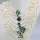 ZFSILVER 925 Sterling Silver Geometric Abalone Shell Pearl Necklace