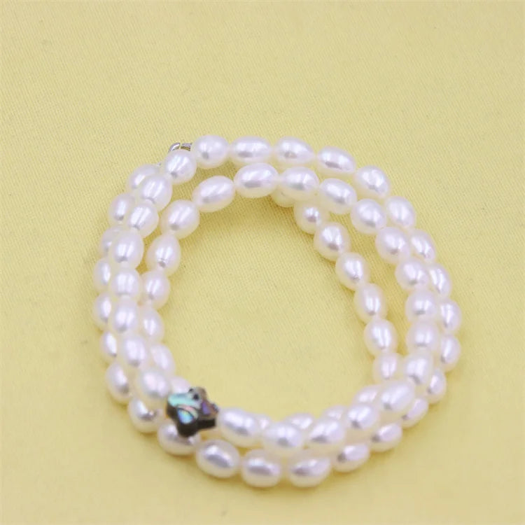 ZFSILVER 925 Sterling Silver Geometric Abalone Shell Pearl Necklace