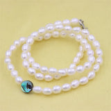 ZFSILVER 925 Sterling Silver Geometric Abalone Shell Pearl Necklace
