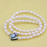 ZFSILVER 925 Sterling Silver Geometric Abalone Shell Pearl Necklace