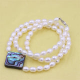 ZFSILVER 925 Sterling Silver Geometric Abalone Shell Pearl Necklace
