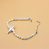925 Sterling Silver Freshwater Baroque Cross Pearl Bracelet Gift for Women