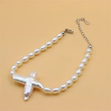 925 Sterling Silver Freshwater Baroque Cross Pearl Bracelet Gift for Women