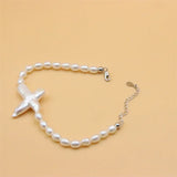 925 Sterling Silver Freshwater Baroque Cross Pearl Bracelet Gift for Women