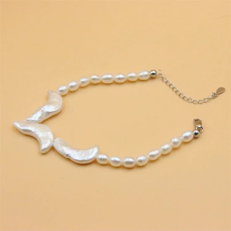 925 Sterling Silver Moon Pearl Bracelet Gift