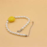 925 Silver Freshwater Pearl Heart Amber Bracelet