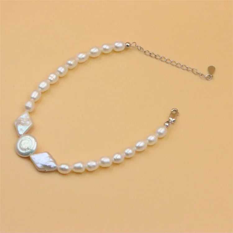 925 Silver Pearl Baroque Splice Bracelet for Women