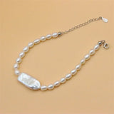 ZFSILVER 925 Silver Pearl Bracelet Baroque Rectangle Gift Jewelry
