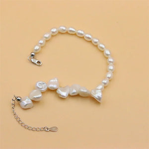 ZFSILVER 925 Silver Freshwater Pearl Bracelet Stone Gift Jewelry Sweet For Women