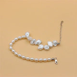 ZFSILVER 925 Silver Freshwater Pearl Bracelet Stone Gift Jewelry Sweet For Women
