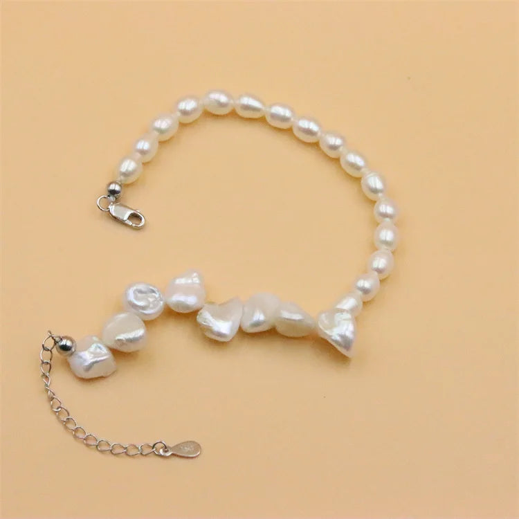 ZFSILVER 925 Silver Freshwater Pearl Bracelet Stone Gift Jewelry Sweet For Women