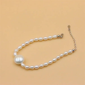 925 Silver Freshwater Pearl Bracelet with Shell Bead Charm