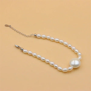 925 Silver Freshwater Pearl Bracelet with Shell Bead Charm