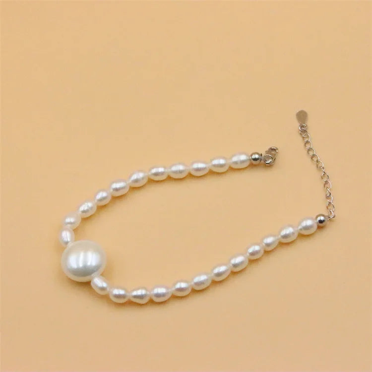 925 Silver Freshwater Pearl Bracelet with Shell Bead Charm