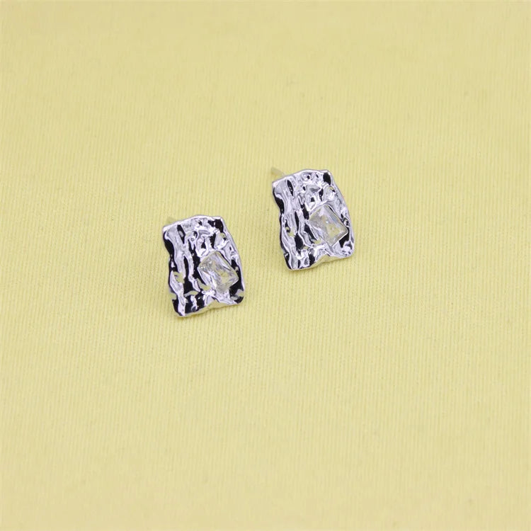 925 Silver Zircon Rectangle Stud Earrings Wedding Jewelry