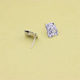 925 Silver Zircon Rectangle Stud Earrings Wedding Jewelry
