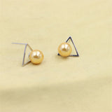 925 Silver Triangle Pearl Stud Earrings for Women