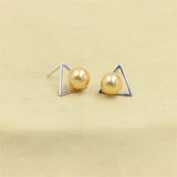 925 Silver Triangle Pearl Stud Earrings for Women