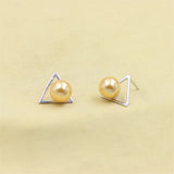 925 Silver Triangle Pearl Stud Earrings for Women