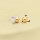 925 Silver Triangle Pearl Stud Earrings for Women