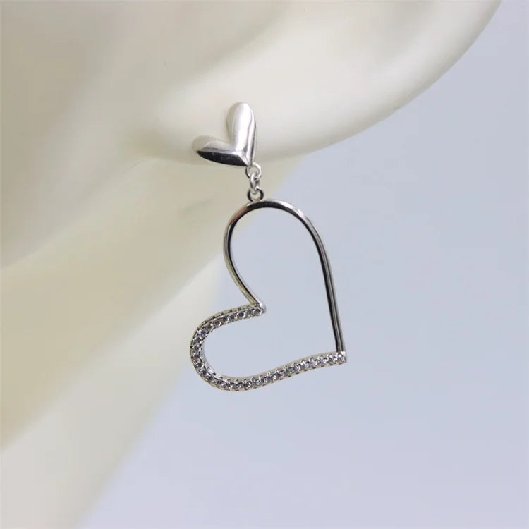 ZFSILVER 925 Silver Diamond-set Heart Stud Earrings