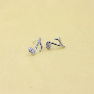 925 Sterling Silver Music Note Stud Earrings with Diamond Accents