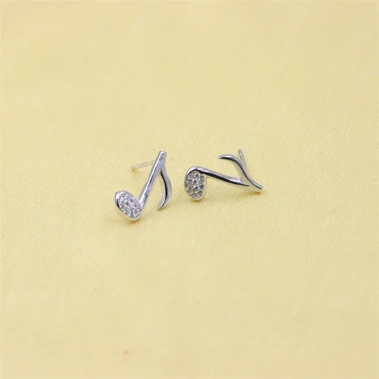 925 Sterling Silver Music Note Stud Earrings with Diamond Accents