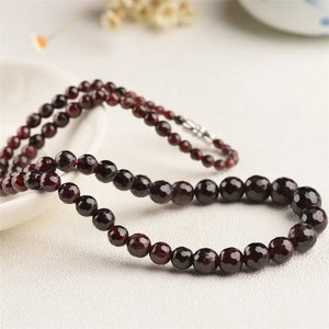 ZFSILVER Natural Wine Garnet Beads Choker Necklace For Women