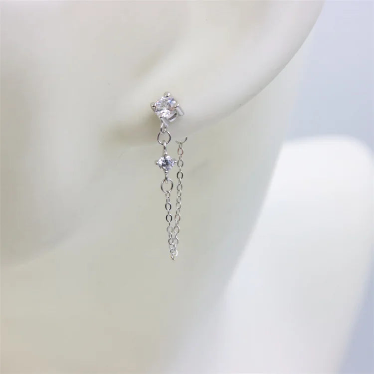 925 Sterling Silver Diamond Zircon Tassel Stud Earring