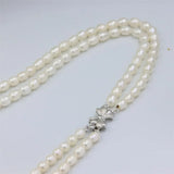 Double Chain Silver Pearl Necklace for Women