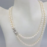 Double Chain Silver Pearl Necklace for Women