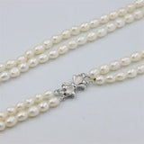 Double Chain Silver Pearl Necklace for Women