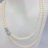 Double Chain Silver Pearl Necklace for Women