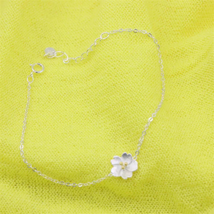 925 Sterling Charm Sakura Bracelets For Women, Girl Gift