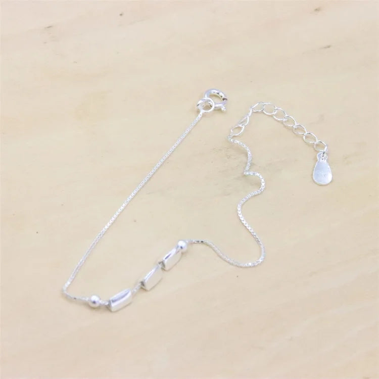 925 Silver Box Chain 3 Rice Charm Bracelet Birthday Gift