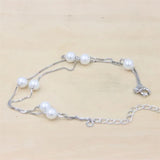 925 Sterling Silver Double Chain Pearl Charm Bracelets for Women