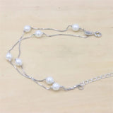 925 Sterling Silver Double Chain Pearl Charm Bracelets for Women