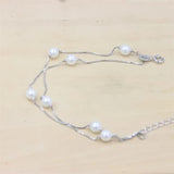 925 Sterling Silver Double Chain Pearl Charm Bracelets for Women