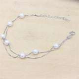 925 Sterling Silver Double Chain Pearl Charm Bracelets for Women