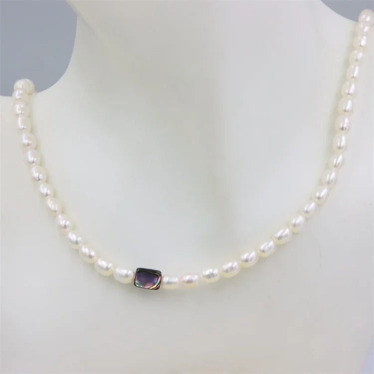 Geometric Heart Abalone Shell Pearl Bracelet Elastic Rope Jewelry