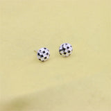 ZFSILVER Checkerboard Round Stud Earrings - Sterling Silver
