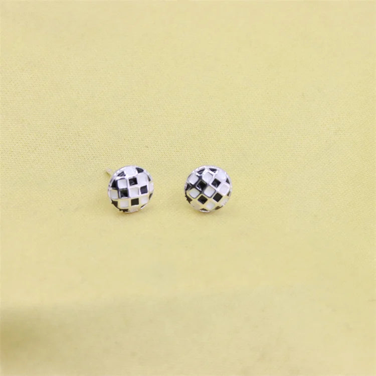 ZFSILVER Checkerboard Round Stud Earrings - Sterling Silver